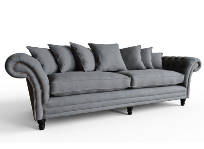 Classic Chesterfield couch, 4-seater sofa, velvet leather design, gray, 265cm