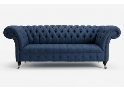 Blue Textil Chesterfield 4-Seater Designer Upholstered Sofa