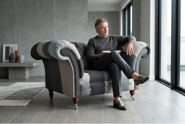Gray-Blue Chesterfield Armchair Luxury Single-Seater Designer Furniture