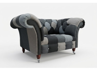 Gray-Blue Chesterfield Armchair Luxury Single-Seater Designer Furniture