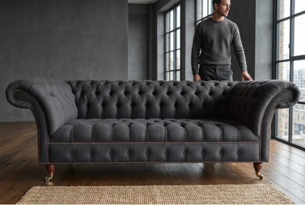 Gray Chesterfield Three-Seater Luxury Living Room Sofa