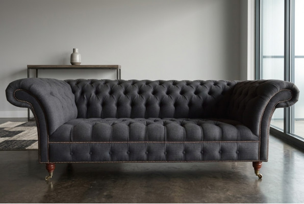 Gray Chesterfield Three-Seater Luxury Living Room Sofa