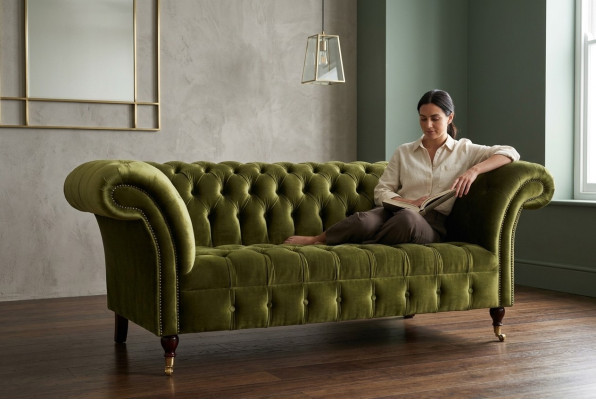Classic Sofa 2-Seater Chesterfield Couch Textile Velvet Crystals Green Velvet New