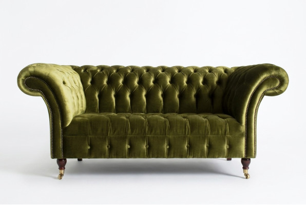 Classic Sofa 2-Seater Chesterfield Couch Textile Velvet Crystals Green Velvet New