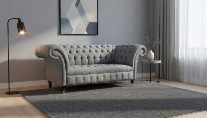 Chesterfield Original Sofa JVMoebel Textile Sofas Fabric Gray 185cm Couch Couches