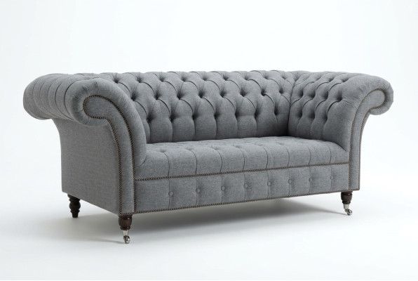 Chesterfield Original Sofa JVMoebel Textile Sofas Fabric Gray 185cm Couch Couches