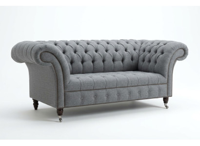 Chesterfield Original Sofa JVMoebel Textile Sofas Fabric Gray 185cm Couch Couches