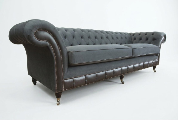Classic Chesterfield Couch 4-Seater Sofa Couch Velvet Leather Design Black New