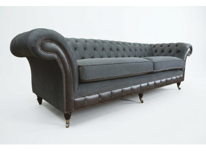 Classic Chesterfield Couch 4-Seater Sofa Couch Velvet Leather Design Black New