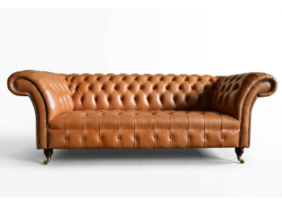Light brown modern Chesterfield three-seater designer sofa