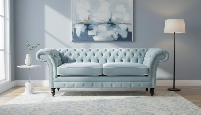 Light Blue Modern Chesterfield Three-Seater Living Room Luxury Sofa