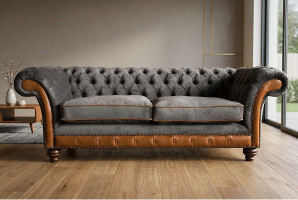 Gray-brown Chesterfield 3-seater luxury living room couch