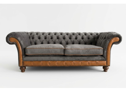Gray-brown Chesterfield 3-seater luxury living room couch