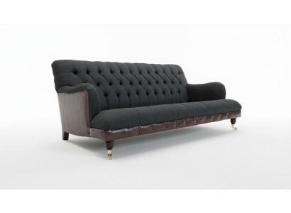 Classic Chesterfield Sofa 3-Seater Couch Velvet Leather Blue Design Upholstery