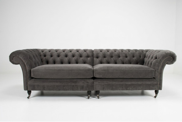 Classic Chesterfield Sofa 4-Seater Design Sofas Upholstered Couches Leather Brown
