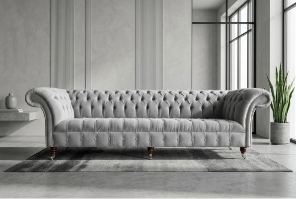 Classic Chesterfield Sofa 4-Seater Sofas Couches Leather Gray Design Upholstery