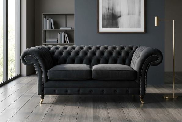 Chesterfield Original Sofa JVMoebel Textile Sofas Couches Fabric Gray 185cm Couch