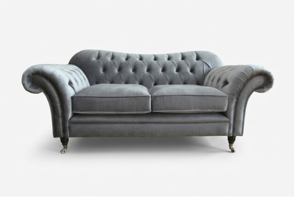 Chesterfield Original Sofa Textile Sofas Couches Fabric Gray 200cm Couch