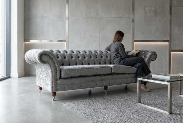 Chesterfield Gray Upholstered Four-Seater Designer 4-Seater Couch