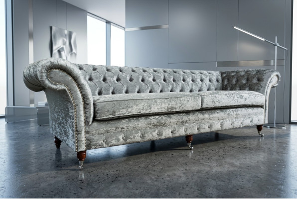 Chesterfield Gray Upholstered Four-Seater Designer 4-Seater Couch