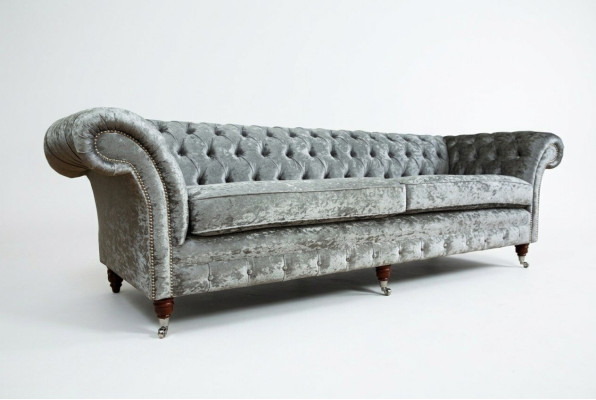 Chesterfield Gray Upholstered Four-Seater Designer 4-Seater Couch