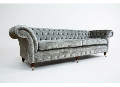 Chesterfield Gray Upholstered Four-Seater Designer 4-Seater Couch