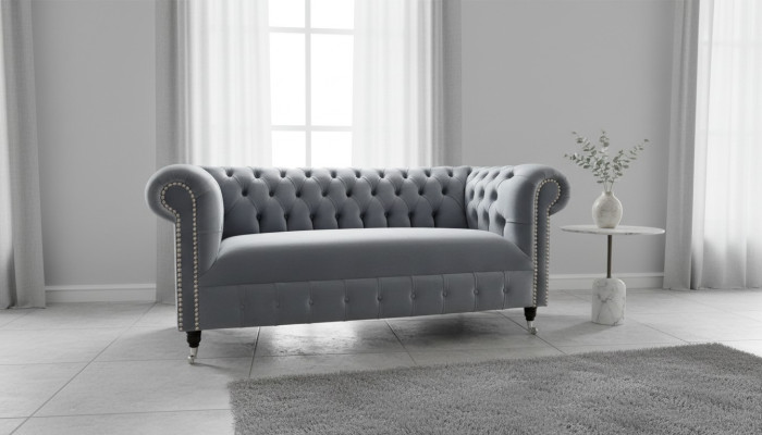 Gray Chesterfield Upholstered 3-Seater Modern Living Room Sofa