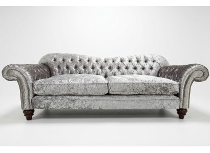Classic Chesterfield Couch 4 Seater Sofa Velvet Leather Design Gray 240cm