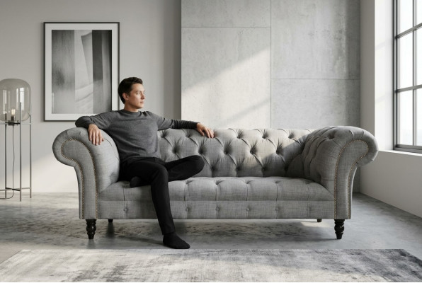 Design Chesterfield Sofa 3 Couch Sofa Set Fabric Upholstery Leather Three-Seater Couches