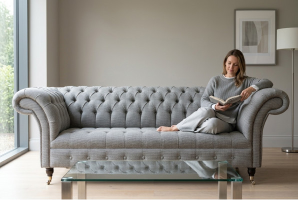 Living room Chesterfield sofa design fabric couches sofas three-seater gray couch