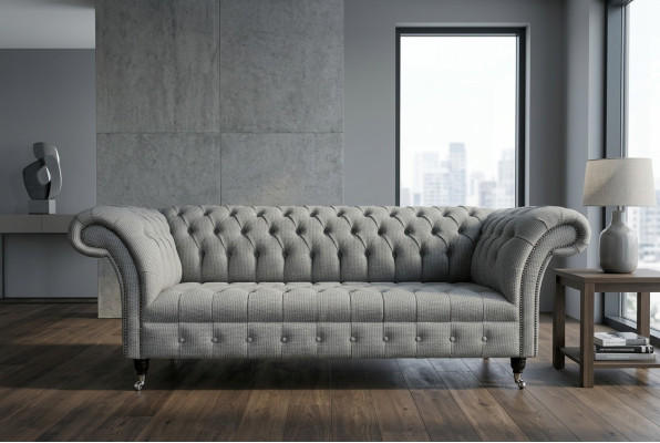 Living room Chesterfield sofa design fabric couches sofas three-seater gray couch