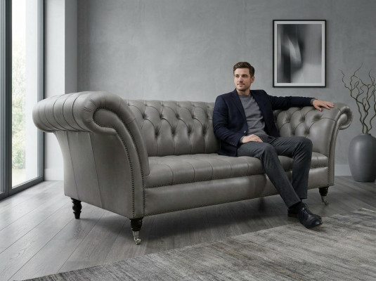 Gray Chesterfield three-seater exclusive living room couch