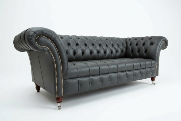 Gray Chesterfield Leather Three-seater Designer 3-Seater Couch