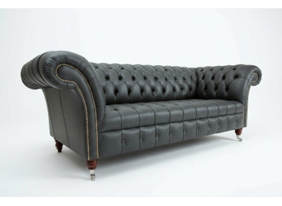 Gray Chesterfield Leather Three-seater Designer 3-Seater Couch