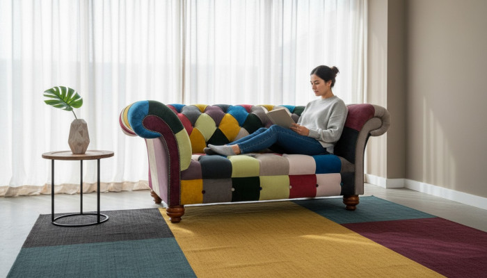 Modern Design Colorful Chesterfield 2-Seater Sofa Fabric Couch Upholstered Design