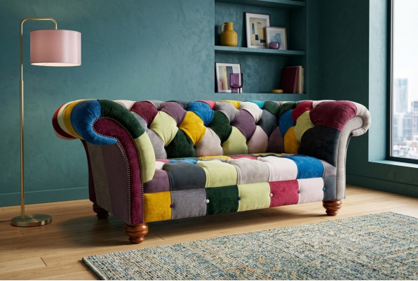Modern Design Colorful Chesterfield 2-Seater Sofa Fabric Couch Upholstered Design