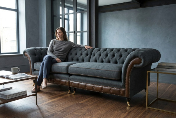 Chesterfield Sofa Couch Upholstery Sofas Couches Four-Seater Fabric 265cm Seat Cushion