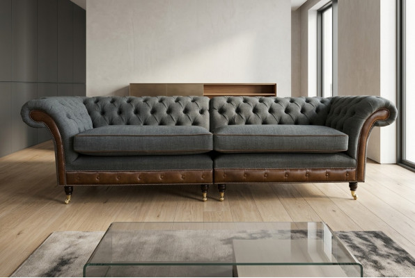 Chesterfield Sofa Couch Upholstery Sofas Couches Four-Seater Fabric 265cm Seat Cushion