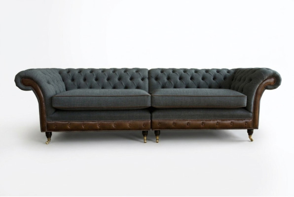 Chesterfield Sofa Couch Upholstery Sofas Couches Four-Seater Fabric 265cm Seat Cushion
