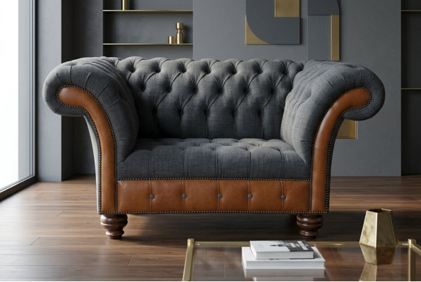 Armchair Couch Upholstery Sofa Textile Chesterfield Couches 1.5-Seater Single-Seater Gray