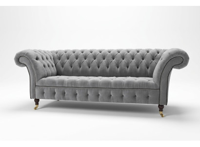 Stylish Grey Chesterfield 3-Seater Luxury Living Room Sofa