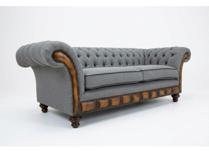Gray-brown Chesterfield couch designer living room 3-seater sofa