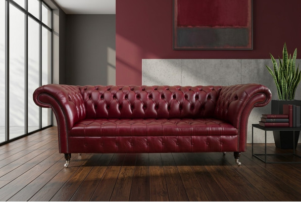 Red Chesterfield Three-Seater Designer 3-Seater Sofa Luxury Couch