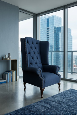 Chesterfield wingback armchair sofa couch upholstery 1-seater armchair sofas textile blue