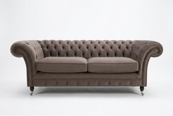 Luxury Taupe Chesterfield Three-Seater Living Room 3-Seater Couch Design Sofa