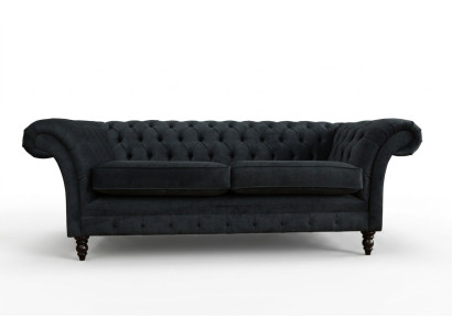 Stylish Black Chesterfield Sofa Designer 3-Seater Luxury Couch