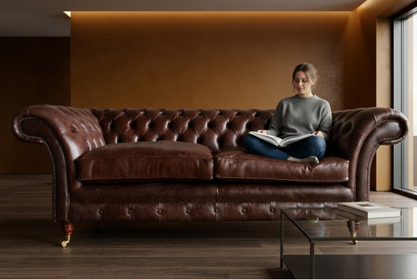 Brown Luxury Chesterfield 3-Seater Modern Living Room Couch