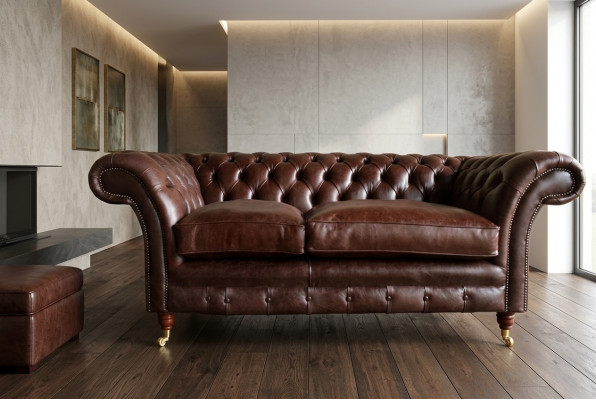 Brown Luxury Chesterfield 3-Seater Modern Living Room Couch