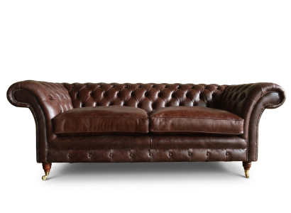 Brown Luxury Chesterfield 3-Seater Modern Living Room Couch