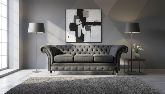 Black Chesterfield Upholstered Sofa Designer 3-Seater Living Room Couch